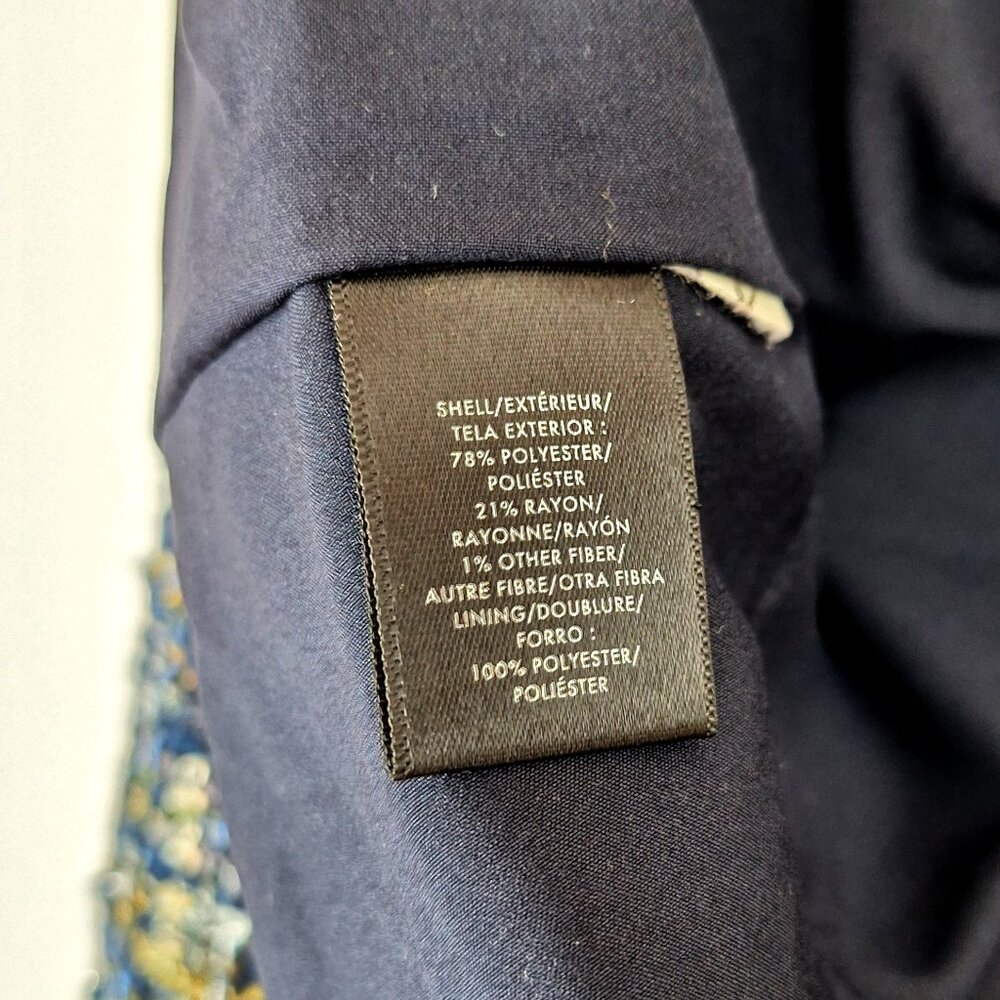 Ann Taylor Ruffle Tweed Blazer Size 6. Navy Blue Multicolor Shimmer Raw Edge - Picture 13 of 13